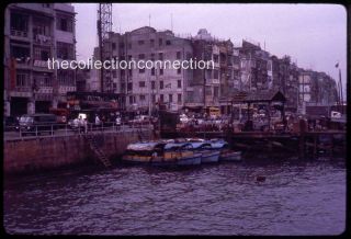 Vtg 1960s 35mm Slide Hong Kong Dockside View Boats Ships In Harbor 1966 K31