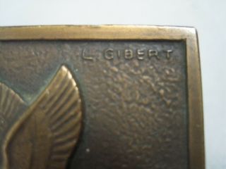 Antique Bronze Medal Signed L.  Gibert Nude Woman with a Pigeon 3