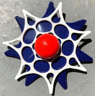 Vintage Metal Enamel Flower Brooch Red White Blue Patriotic Costume Jewelry Pin