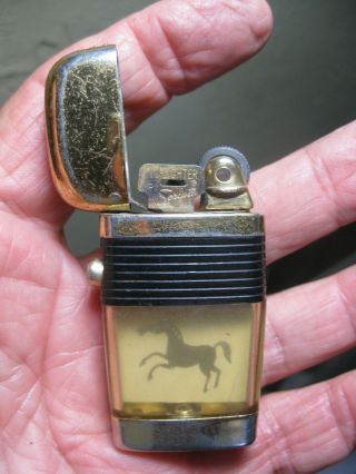 Vintage Scripto Vu - Lighter W/ Gold Stallion Horse Clear Flint Pathway