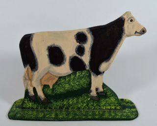 Vintage 1989 Menno Cow Folk Art Signed,  Hand Carved Wood & Painted,  Pa Usa