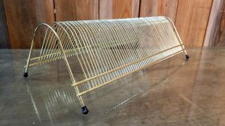 Metal Wire Record Rack Stand Holder 60 Slots For Lps & 45s Goldtone Vintage