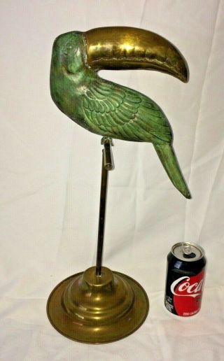Vintage Brass Bronze Bird Toucan On Perch Stand Mcm Hollywood Regency Style 18 "