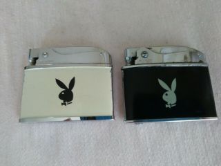 Two Vintage Playboy Lighters Cream And Black
