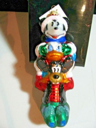 Vintage Christmas Decoration Glass Ornament Mickey Donald Duck And Goofy Radko