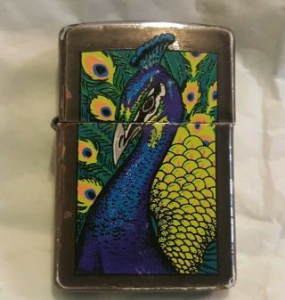 Vintage Zippo 1994 Lighter C X Peacock On Front