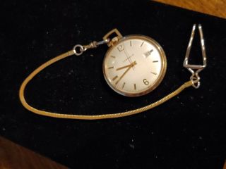 Swiss Made Caravelle Mechanical Wind Up Vintage Pocket Watch With Chain Fob