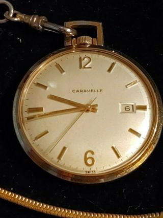 Swiss Made Caravelle Mechanical Wind Up Vintage Pocket Watch with chain fob 2