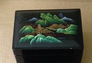 Vintage Set of 3 Nesting Black Lacquer Hand Painted Boxes China 2