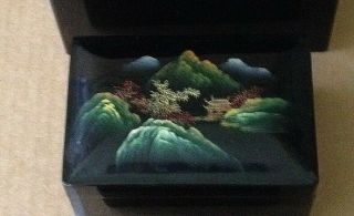 Vintage Set of 3 Nesting Black Lacquer Hand Painted Boxes China 3
