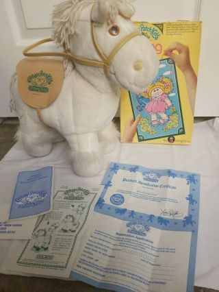 Vintage 1984 Cabbage Patch Kids Show Pony With Papers White Horse And Bonus Item