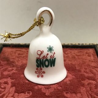 Vintage Miniature Porcelain Christmas Bell Ornament Let It Snow