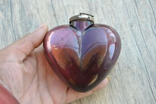 Vtg Purple Heart Glass Kugel Style Christmas Iron Cap Tree Ornament 3.  6 "