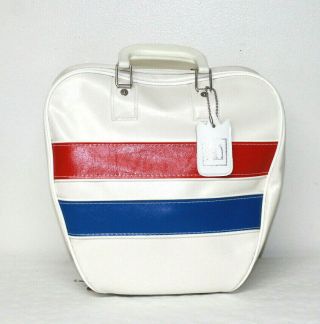Vintage Brunswick Bowling Ball Bag With Metal Wire Rack Red White Blue Usa