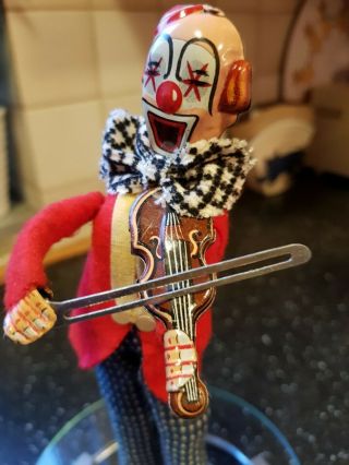 T.  P.  S Mechanical Happy The Violinist Clown Antique Wind Up Toy,  Box -