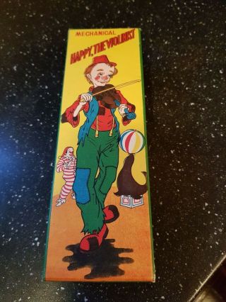 T.  P.  S Mechanical Happy The Violinist Clown Antique Wind Up Toy,  Box - 3