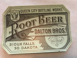Dalton Bros.  Vintage Root Beer Label,  Queen City Bottling,  Sioux Falls S.  Dakota