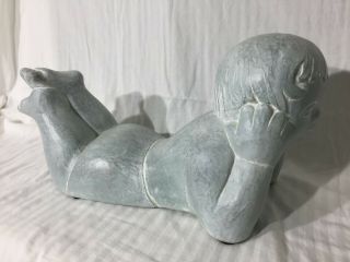 Isabel Bloom VERY RARE Pondering Child Laying Down Concrete Sculpture 3