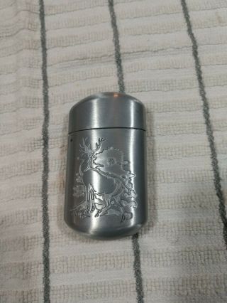 Vintage Pocket Ashtray Buck Forest Cigarette Lighter Shape Silver