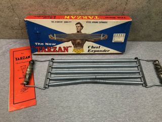 Vintage Tarzan 5 Steel Spring Chest Expander Workout Poster & Box