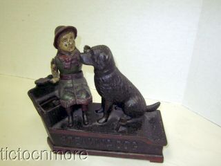 Antique Cast Iron Speaking Dog Mechanical Bank Pat July 1885