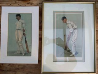 2x Antique Cricket Prints Ranjitsingh 1897 Jackson 1902 Spy Vanity Fair India