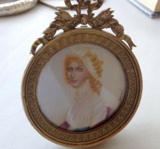 Antique French Derval Miniature Painting Portrait Miss Maud Dore Ormulo Frame