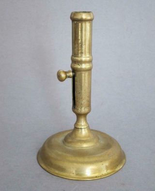 Early 18th Century Queen Anne / George I Antique Brass Candlestick With Ejector
