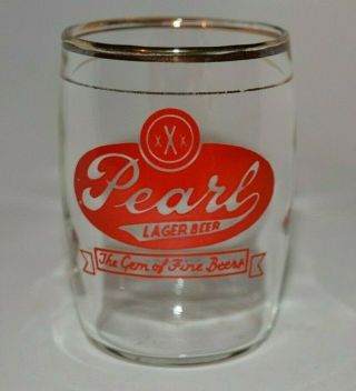Vintage Pearl Lager Beer Barrel Glass 3 1/8 " The Gem Of Fine Beers Beer Glass