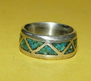 Vtg Native American Navajo Sterling Silver W/ Turquoise Inlay Band Ring Size 6