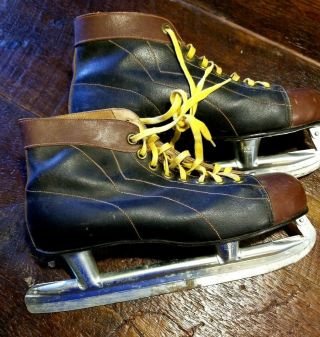 Vintage Biltrite Special Ice Skates Mens Size 9 Brown Black Leather