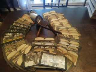 Antique 1904 Monarch Keystone View Co Stereoscope Viewer &64 Photo Cards Antique