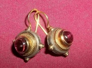 Antique Costume Jewelry 1920s Sterling Garnet? Victorian Ear Ring Set Ladies 925