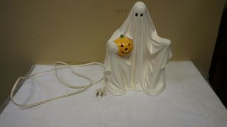 Vintage Ceramic Ghost Holding Pumpkin Halloween Lights Up Byron Molds 10 "