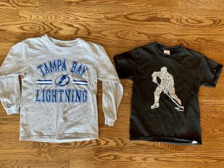Tampa Bay Lightning Hockey Nhl Youth Shirt M 8 10 Long - Sleeve.  Gray Black
