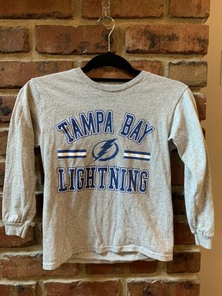 Tampa Bay Lightning Hockey NHL Youth Shirt M 8 10 Long - Sleeve.  Gray Black 2