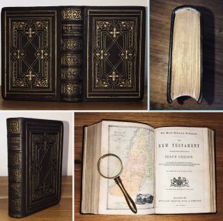 1867 Antique The Holy Bible Illustrated Maps Old & Testament Collins Glasgow