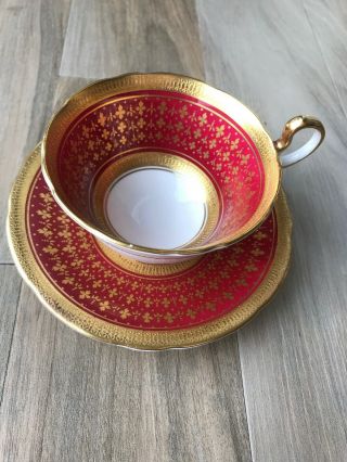 Vintage Aynsley England Teacup And Saucer Red Gold Bone China