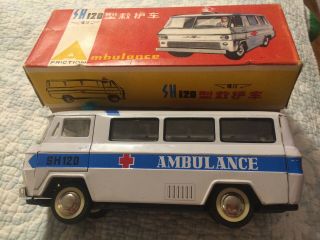 Vintage Tin Toy Ambulance Bus Friction Drive No.  Mf 132 Made In China