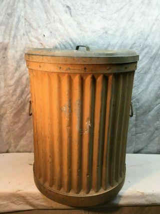 Antique Galvanized Ribbed Tight Ribs Early 1900s Trash Can Wast W/ Handles 20in
