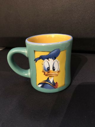 Disney Vintage Portrait Donald Duck Mug/cup Green And Yellow 10 Ounces