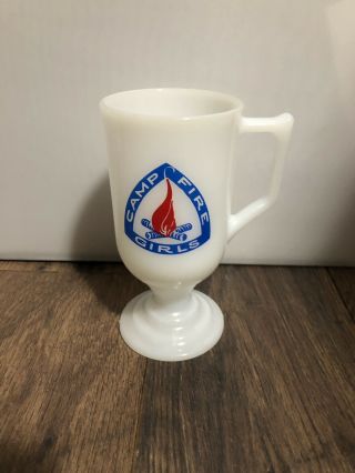 Vintage Camp Fire Girls Milk Glass Cup Mug - Girl Scout Collectibles