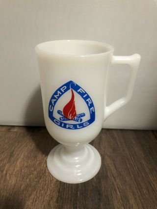 Vintage Camp Fire Girls Milk Glass Cup Mug - Girl Scout Collectibles 2