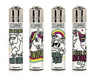 Clipper Lighters Rainbow Squad Believe In Unicorn Gas Flint Refillable 4x
