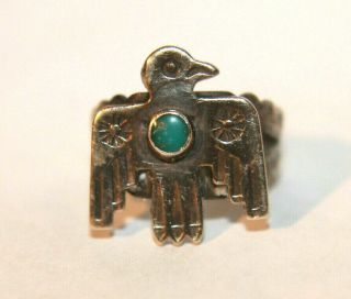 Old Vintage Native American Navajo Thunderbird Sterling Silver Turquoise Ring