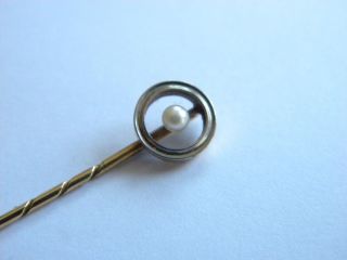 Antique Stick Pin 18k Gold White Yellow Real Pearl