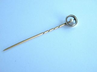 antique stick PIN 18k gold white yellow real pearl 2