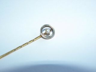 antique stick PIN 18k gold white yellow real pearl 3