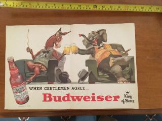 Old Vintage Budweiser Political Poster Republican And Democratic 17x 11
