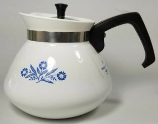 Corning Ware Cornflower Tea Pot Coffee Pot Blue White Vintage Stove Top Kettle